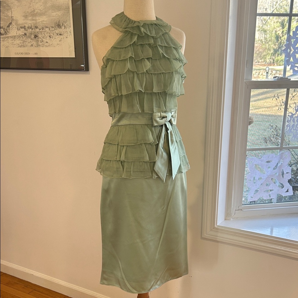 Elegant Green Ruffle Halter top and skirt set